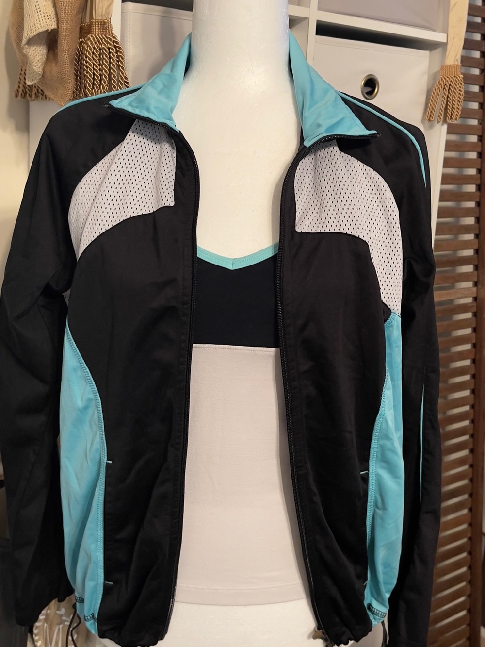 Oleg Cassini Sport Light Blue Black Women’s Athletic Jacket and Bebe Sport Tank